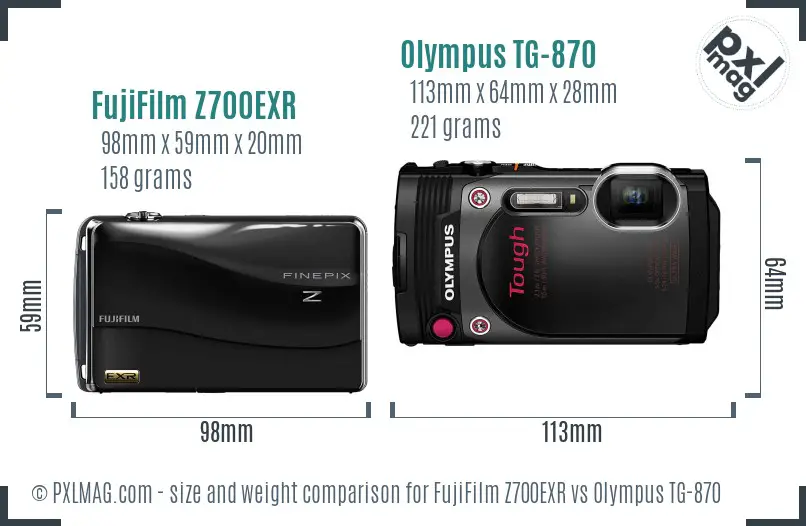 FujiFilm Z700EXR vs Olympus TG-870 size comparison