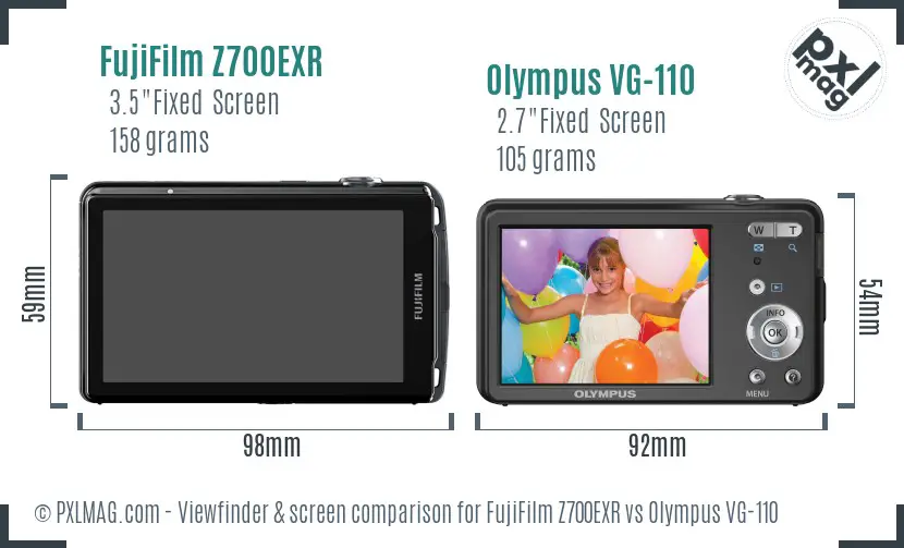 FujiFilm Z700EXR vs Olympus VG-110 Screen and Viewfinder comparison