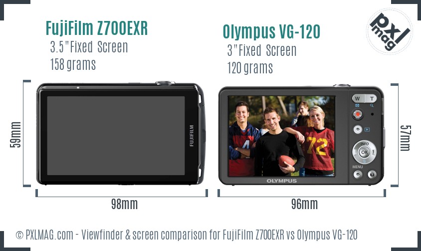 FujiFilm Z700EXR vs Olympus VG-120 Screen and Viewfinder comparison