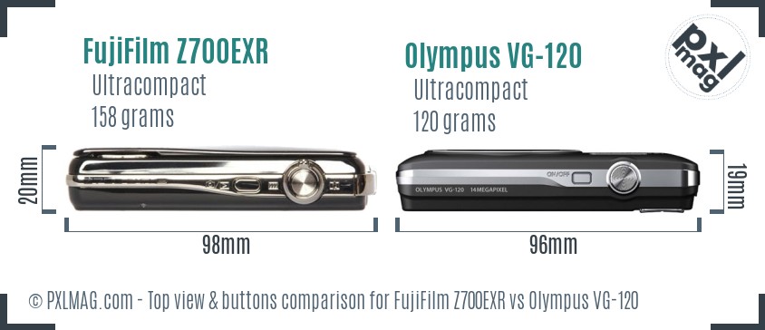 FujiFilm Z700EXR vs Olympus VG-120 top view buttons comparison