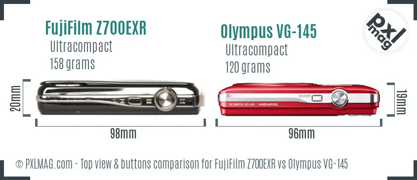 FujiFilm Z700EXR vs Olympus VG-145 top view buttons comparison FujiFilm Z700EXR vs Olympus VG-145 top view buttons comparison