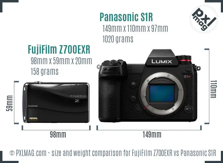 FujiFilm Z700EXR vs Panasonic S1R size comparison
