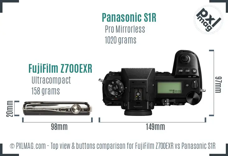 FujiFilm Z700EXR vs Panasonic S1R top view buttons comparison