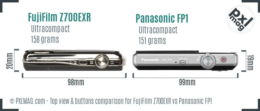 FujiFilm Z700EXR vs Panasonic FP1 top view buttons comparison