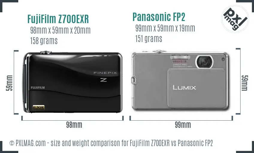 FujiFilm Z700EXR vs Panasonic FP2 size comparison