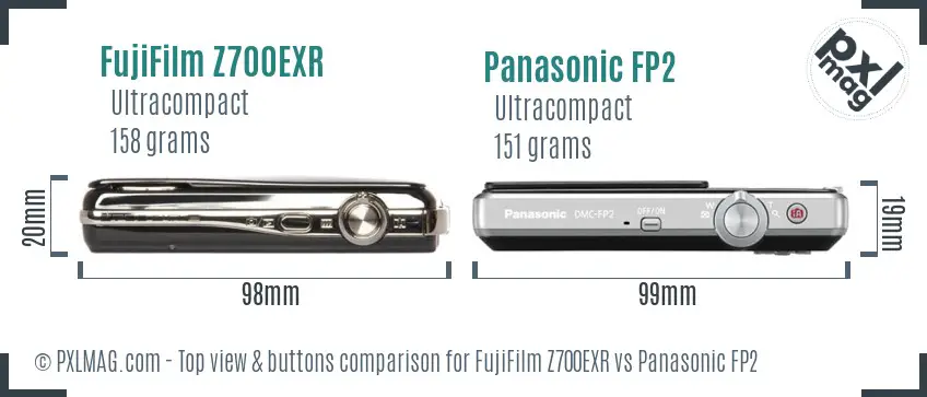 FujiFilm Z700EXR vs Panasonic FP2 top view buttons comparison