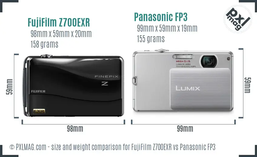 FujiFilm Z700EXR vs Panasonic FP3 size comparison