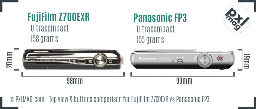 FujiFilm Z700EXR vs Panasonic FP3 top view buttons comparison