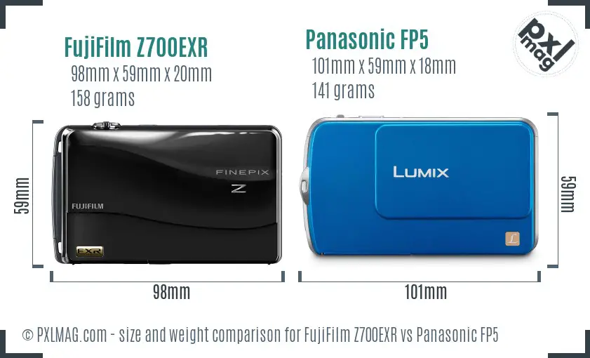 FujiFilm Z700EXR vs Panasonic FP5 size comparison