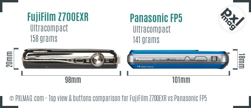 FujiFilm Z700EXR vs Panasonic FP5 top view buttons comparison