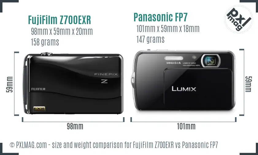 FujiFilm Z700EXR vs Panasonic FP7 size comparison FujiFilm Z700EXR vs Panasonic FP7 size comparison