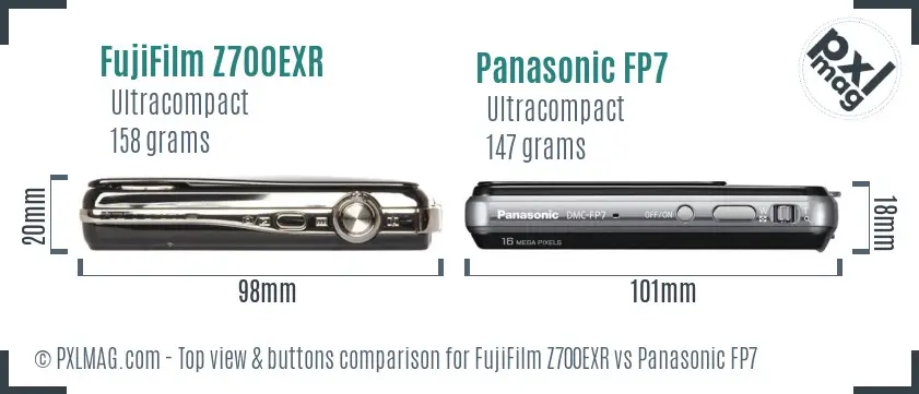 FujiFilm Z700EXR vs Panasonic FP7 top view buttons comparison FujiFilm Z700EXR vs Panasonic FP7 top view buttons comparison