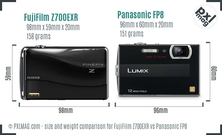 FujiFilm Z700EXR vs Panasonic FP8 size comparison