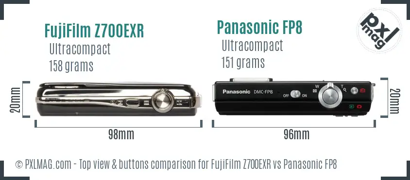 FujiFilm Z700EXR vs Panasonic FP8 top view buttons comparison