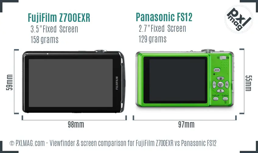 FujiFilm Z700EXR vs Panasonic FS12 Screen and Viewfinder comparison