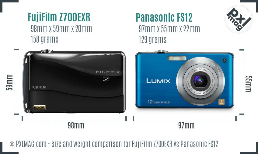 FujiFilm Z700EXR vs Panasonic FS12 size comparison