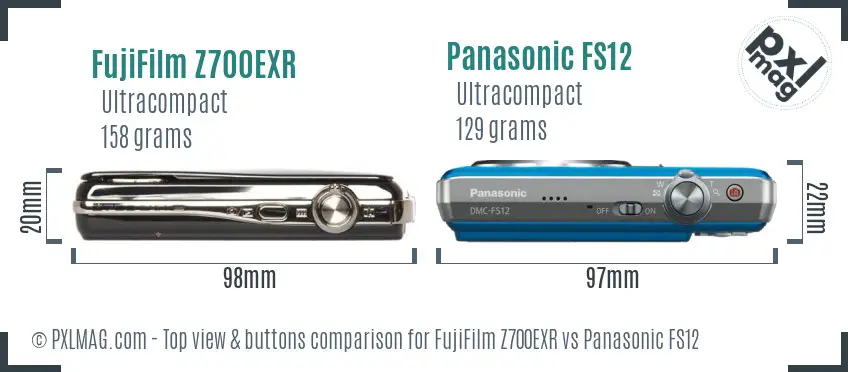 FujiFilm Z700EXR vs Panasonic FS12 top view buttons comparison