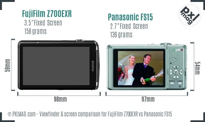 FujiFilm Z700EXR vs Panasonic FS15 Screen and Viewfinder comparison