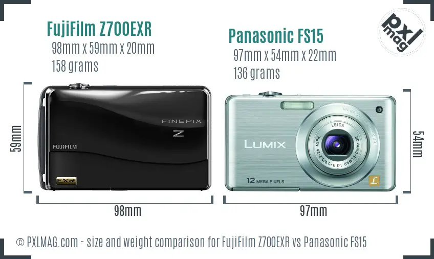 FujiFilm Z700EXR vs Panasonic FS15 size comparison