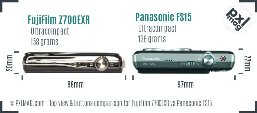 FujiFilm Z700EXR vs Panasonic FS15 top view buttons comparison