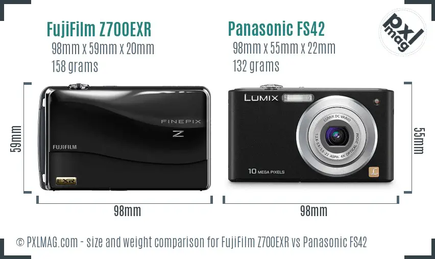 FujiFilm Z700EXR vs Panasonic FS42 size comparison