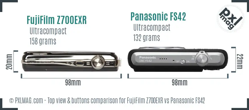 FujiFilm Z700EXR vs Panasonic FS42 top view buttons comparison