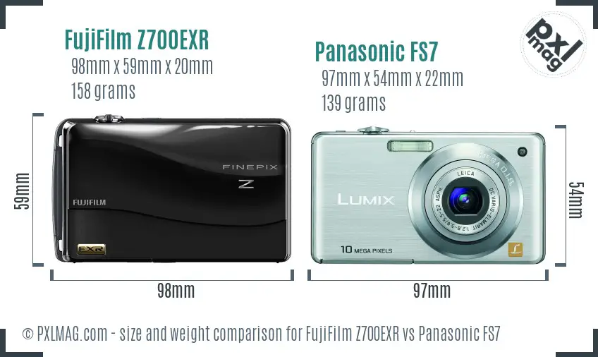 FujiFilm Z700EXR vs Panasonic FS7 size comparison