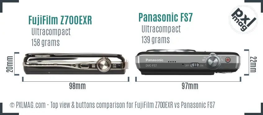 FujiFilm Z700EXR vs Panasonic FS7 top view buttons comparison