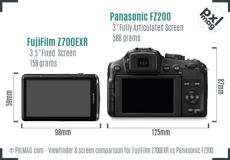 FujiFilm Z700EXR vs Panasonic FZ200 Screen and Viewfinder comparison