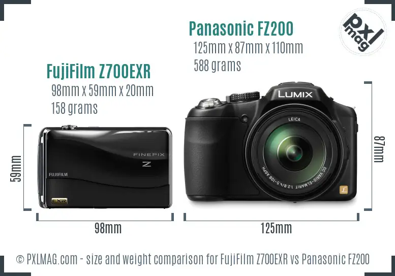 FujiFilm Z700EXR vs Panasonic FZ200 size comparison