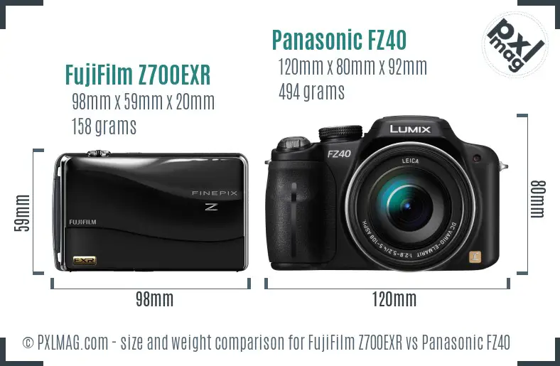 FujiFilm Z700EXR vs Panasonic FZ40 size comparison