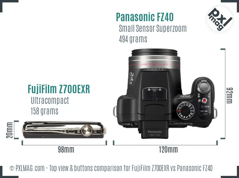 FujiFilm Z700EXR vs Panasonic FZ40 top view buttons comparison