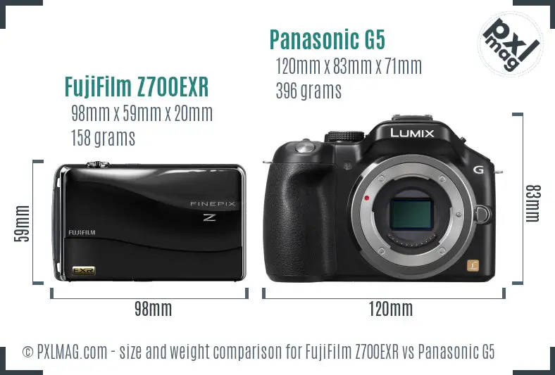 FujiFilm Z700EXR vs Panasonic G5 size comparison