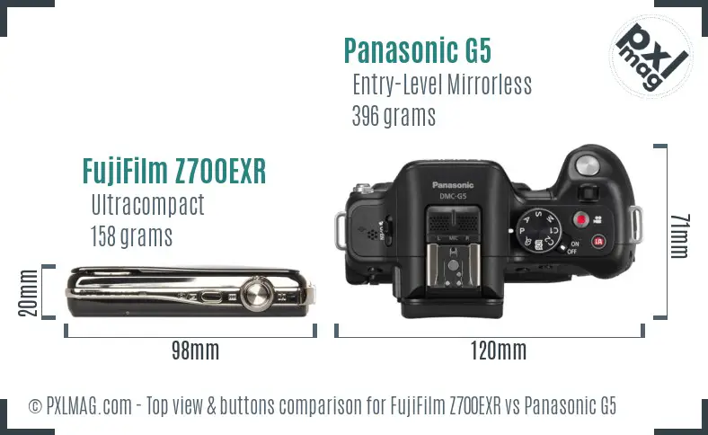 FujiFilm Z700EXR vs Panasonic G5 top view buttons comparison