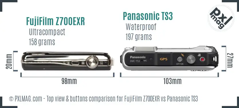 FujiFilm Z700EXR vs Panasonic TS3 top view buttons comparison