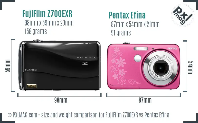 FujiFilm Z700EXR vs Pentax Efina size comparison
