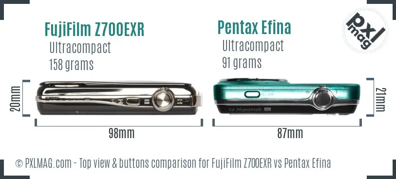 FujiFilm Z700EXR vs Pentax Efina top view buttons comparison