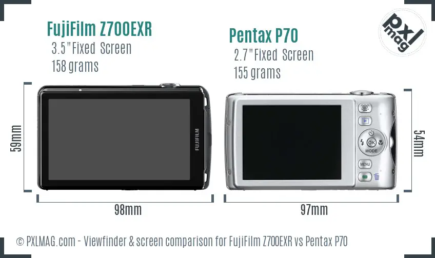 FujiFilm Z700EXR vs Pentax P70 Screen and Viewfinder comparison