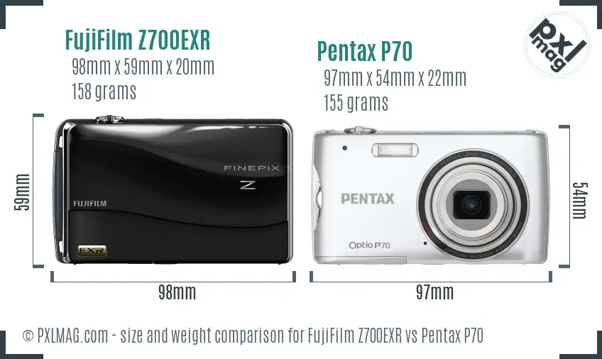 FujiFilm Z700EXR vs Pentax P70 size comparison