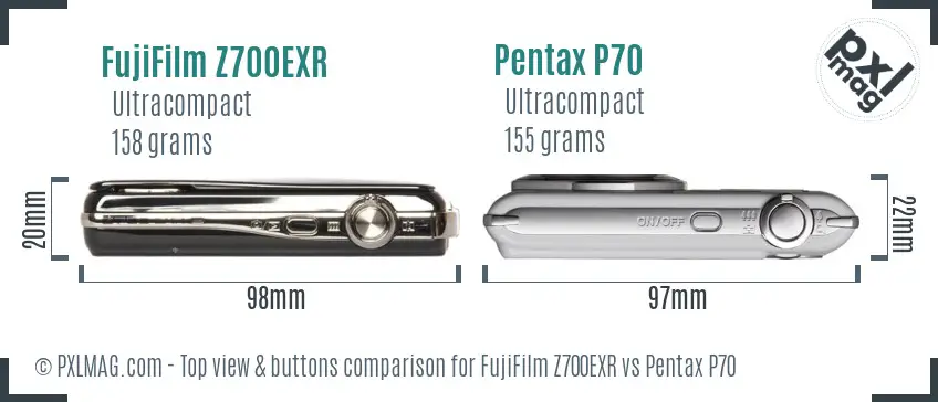 FujiFilm Z700EXR vs Pentax P70 top view buttons comparison