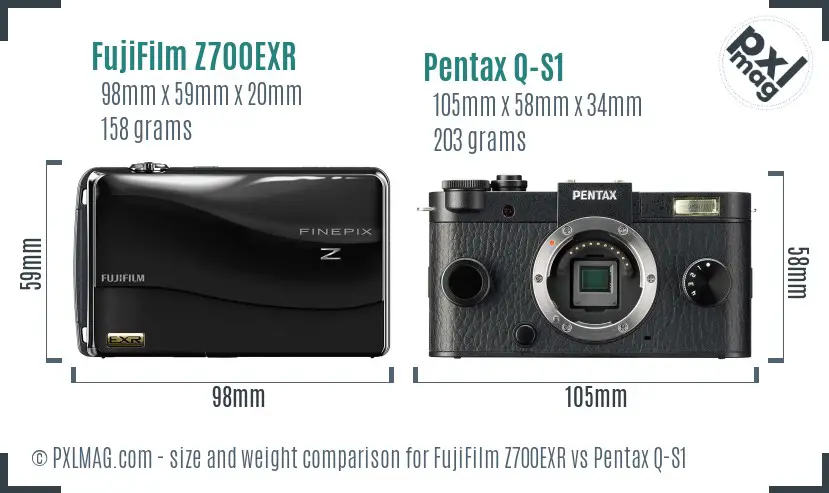FujiFilm Z700EXR vs Pentax Q-S1 size comparison