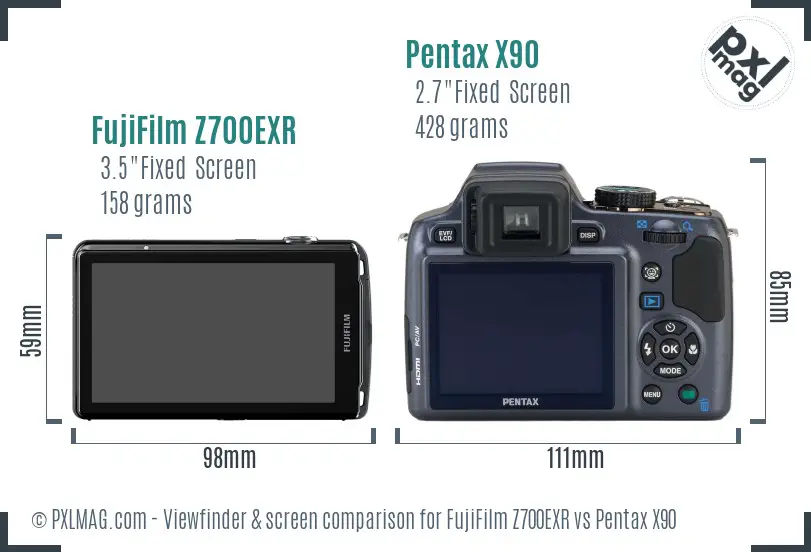 FujiFilm Z700EXR vs Pentax X90 Screen and Viewfinder comparison