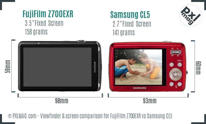 FujiFilm Z700EXR vs Samsung CL5 Screen and Viewfinder comparison