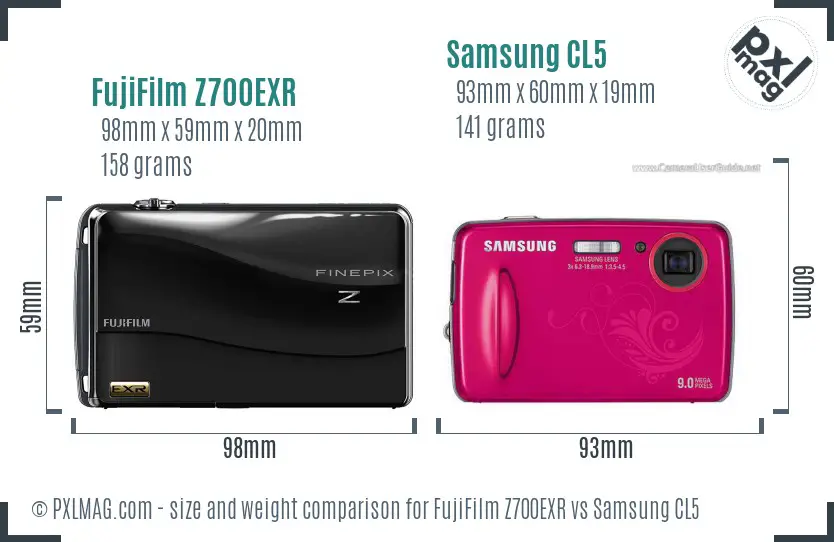 FujiFilm Z700EXR vs Samsung CL5 size comparison