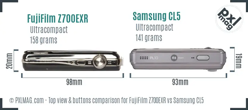 FujiFilm Z700EXR vs Samsung CL5 top view buttons comparison