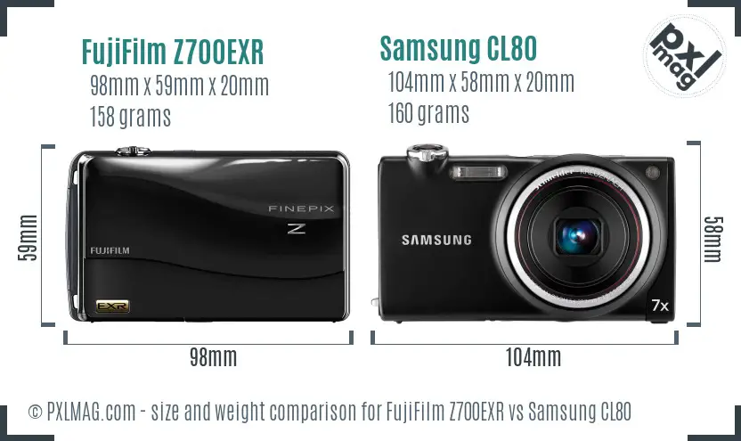 FujiFilm Z700EXR vs Samsung CL80 size comparison