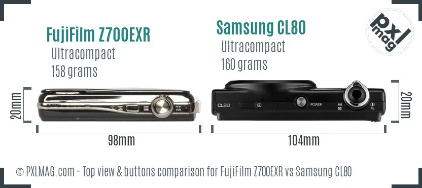 FujiFilm Z700EXR vs Samsung CL80 top view buttons comparison