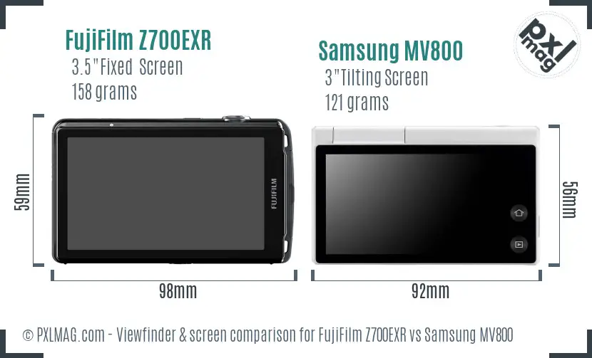 FujiFilm Z700EXR vs Samsung MV800 Screen and Viewfinder comparison