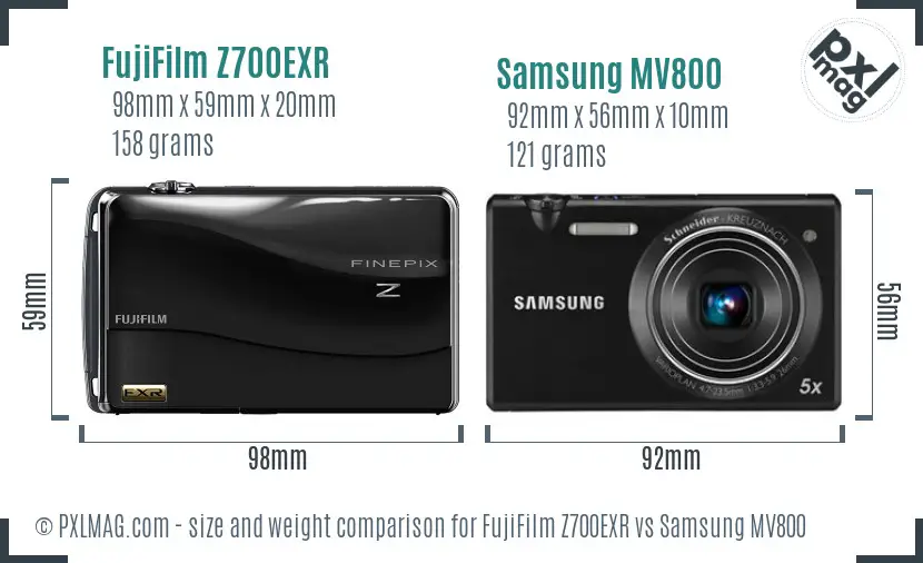 FujiFilm Z700EXR vs Samsung MV800 size comparison