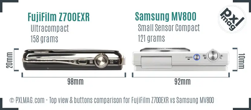 FujiFilm Z700EXR vs Samsung MV800 top view buttons comparison